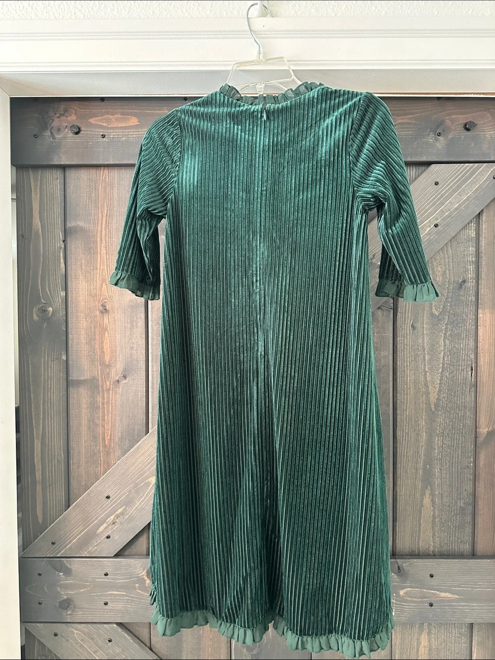 Dainty Jewells Emerald Green Velvet Ruffle-Trim Party Dress